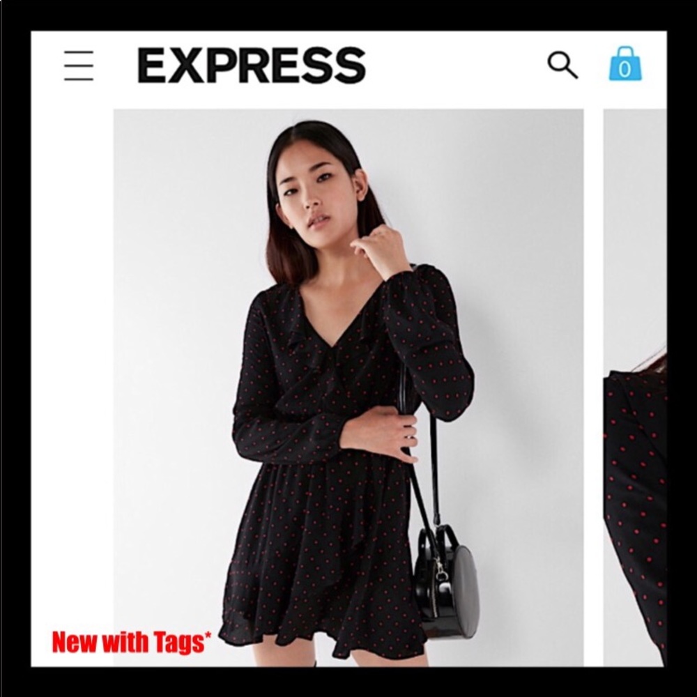 NWT Express Polka Dot Ruffle Dress Small Black